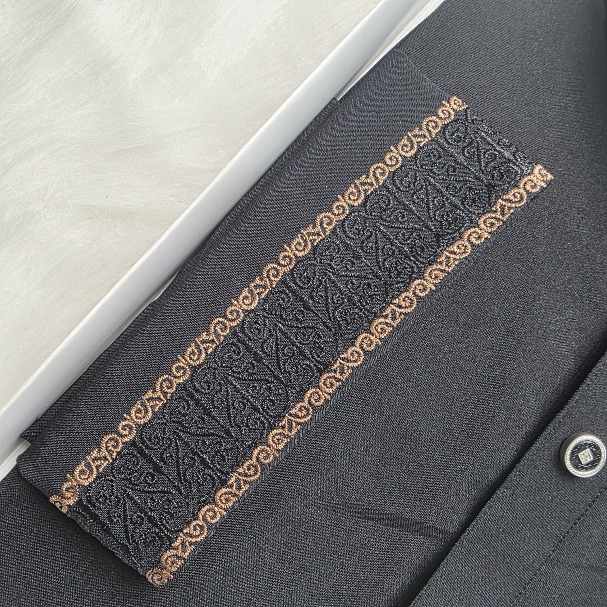 Royal Black Embroidered Men’s Panjabi - Image 2