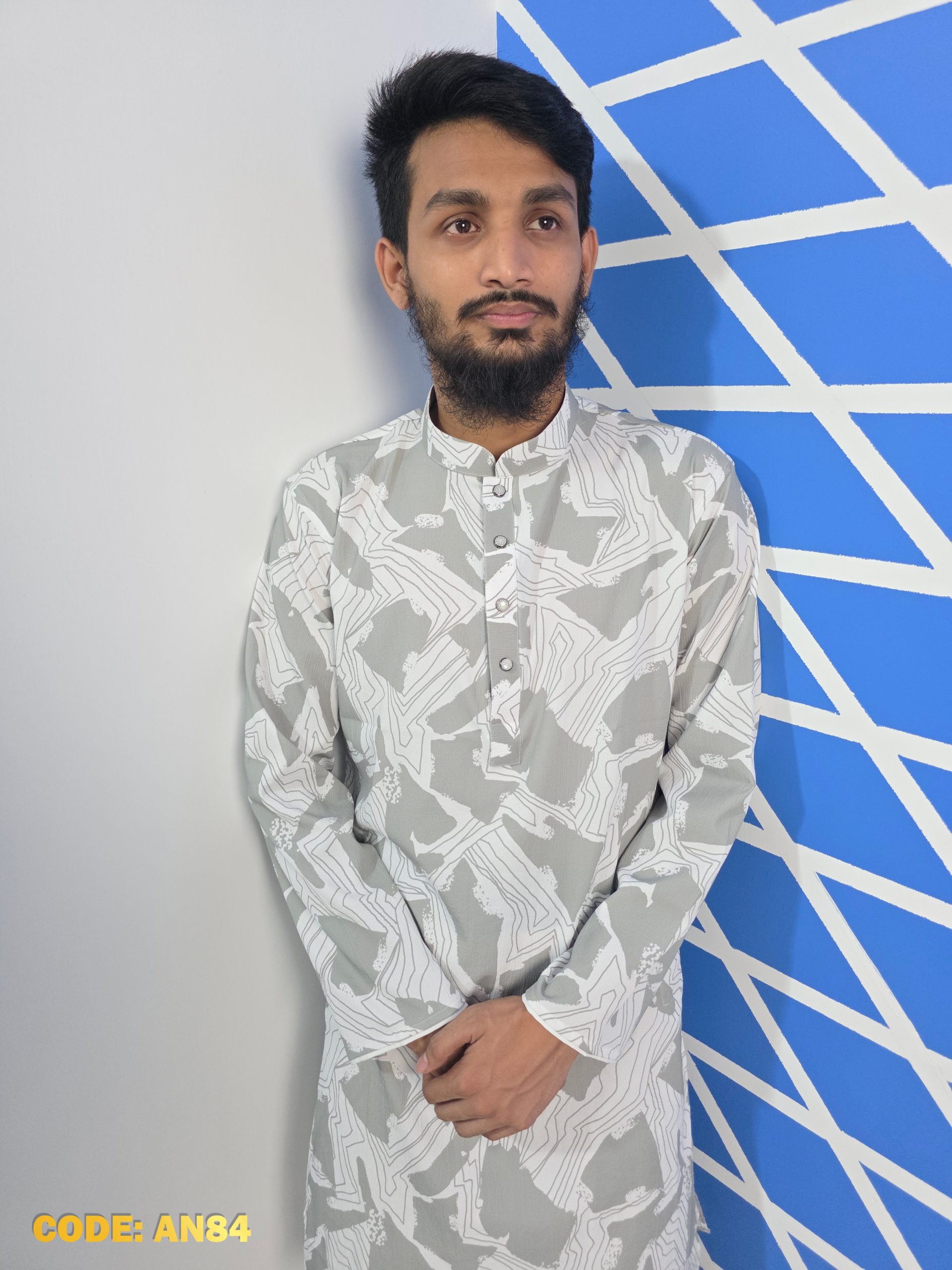 Premium Ash & White Abstract Panjabi - Image 2