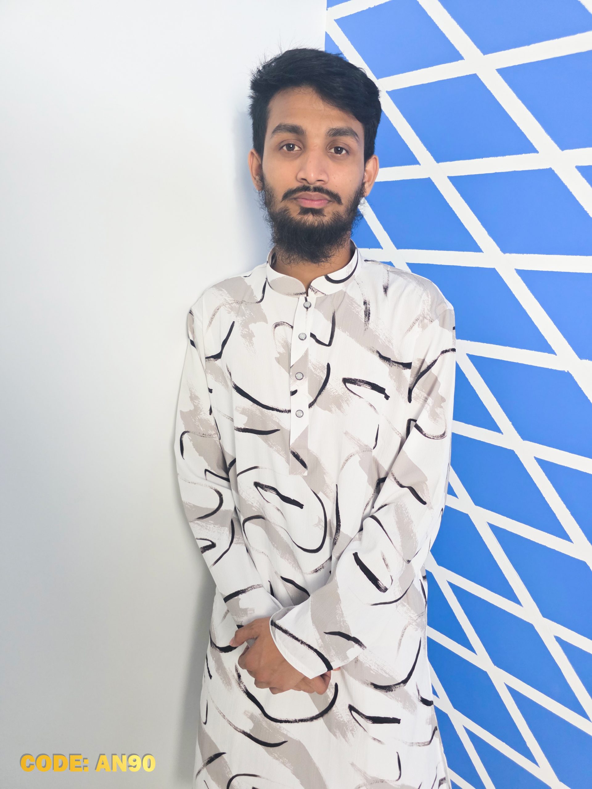 Premium Black & White Abstract Panjabi - Image 2