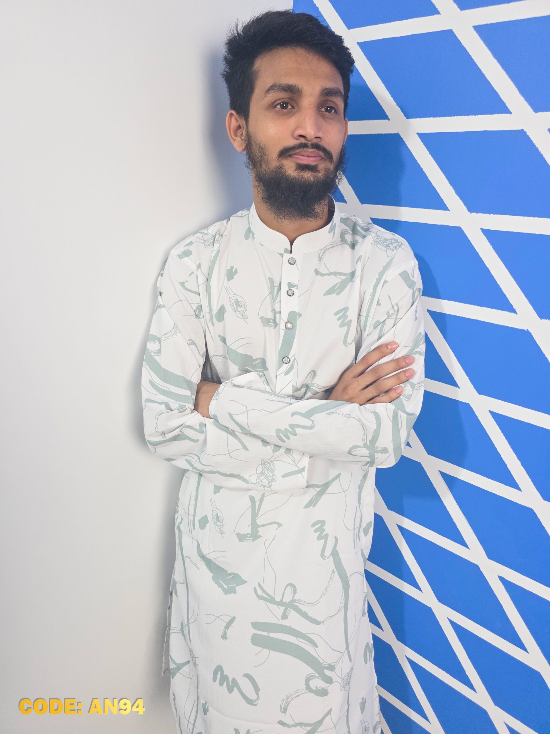 Premium Grey & White Striped Panjabi - Image 2