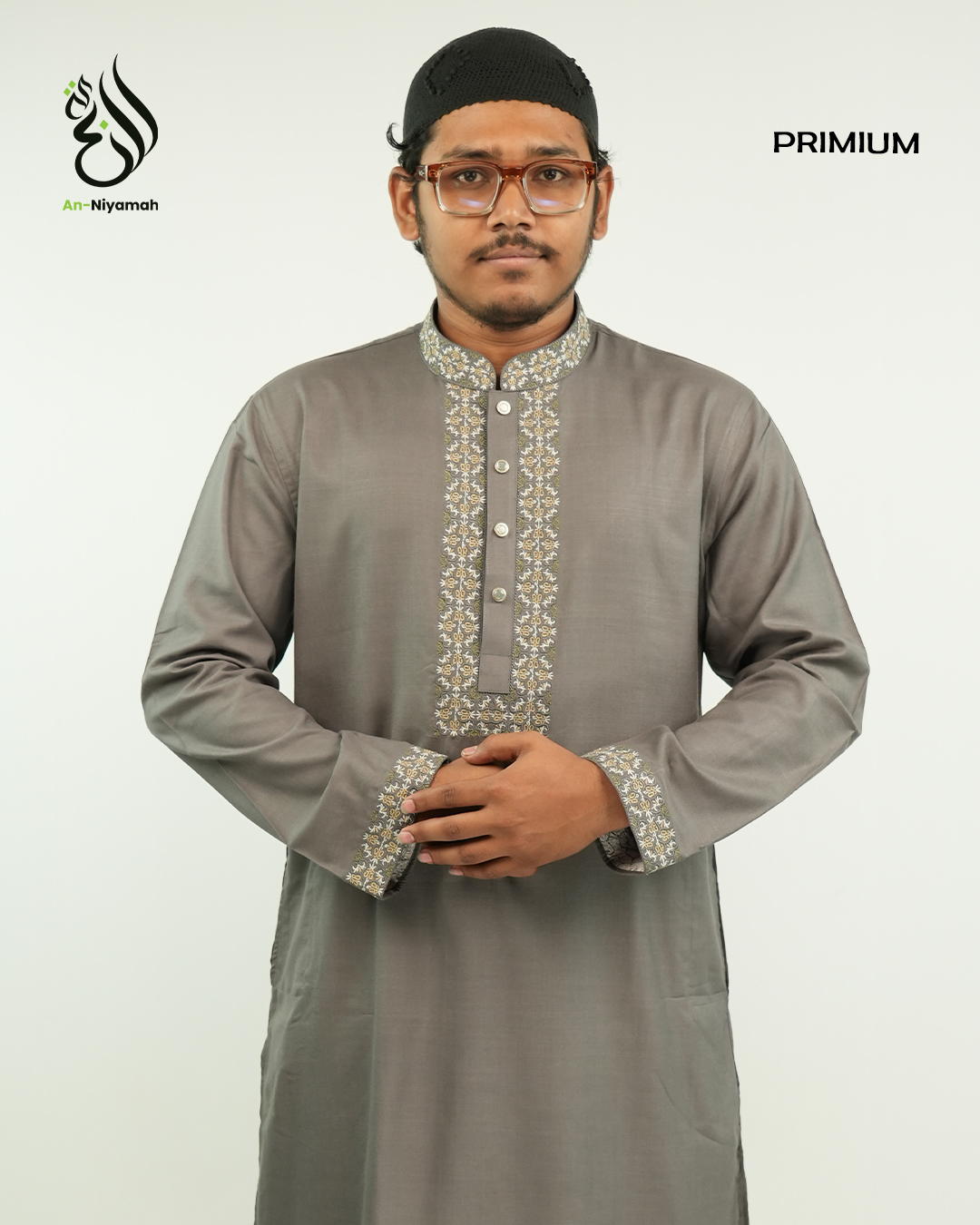 An-Niyamah Premium Ash Grey Panjabi | AN-101 - Image 2