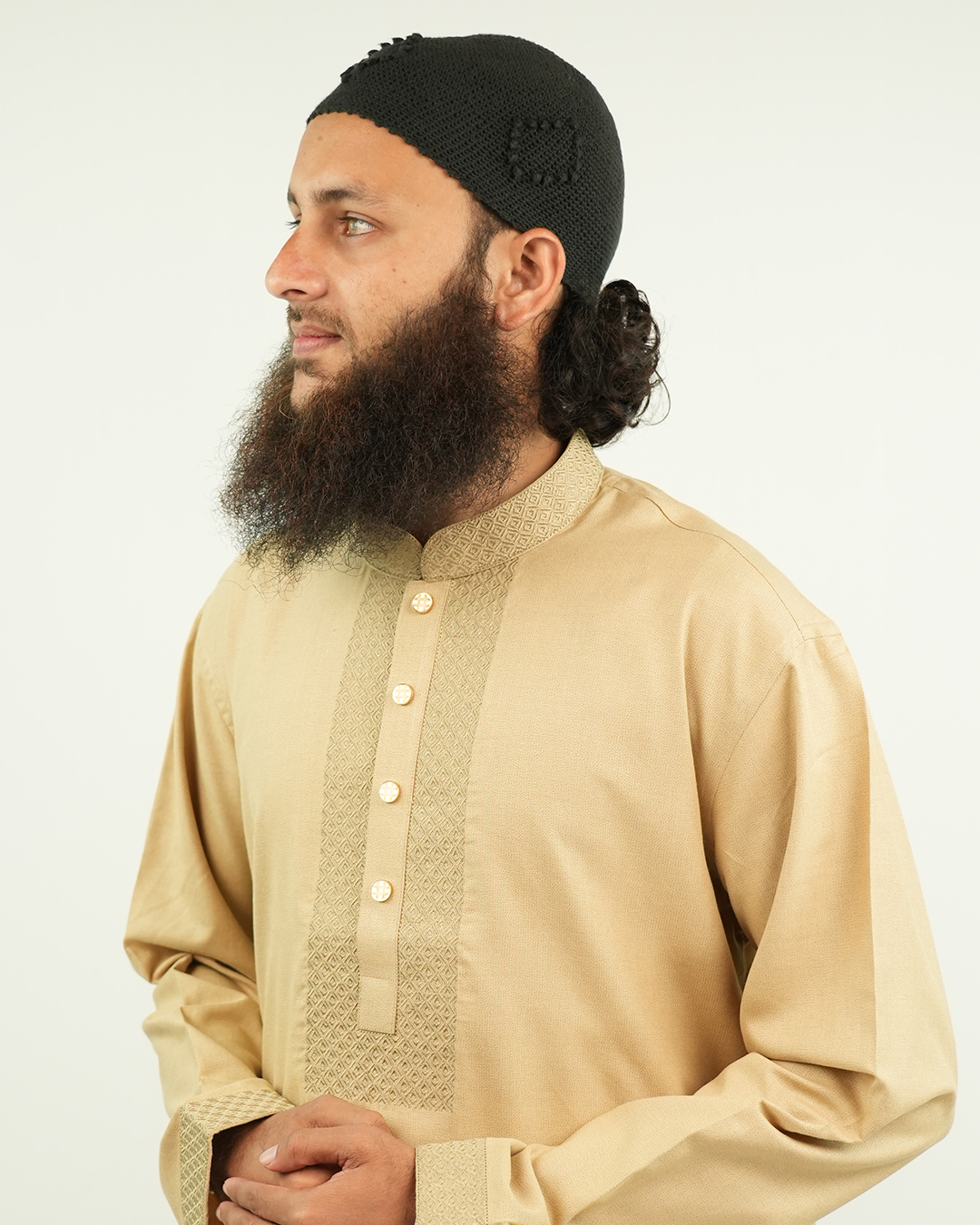 Premium Sand Gold Embroidered Panjabi | AN-303 - Image 4