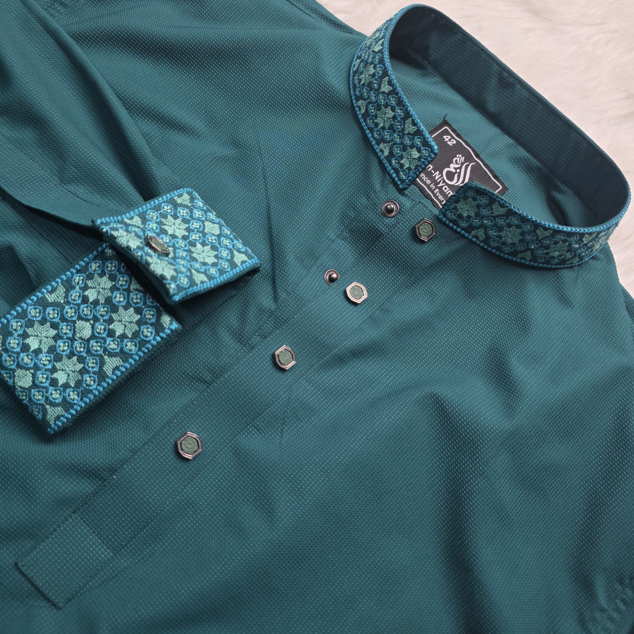 Prestige Export Fabric Panjabi | Teal - Image 2