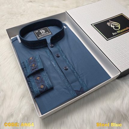 premium-half-zip-cotton-panjabi-steel-blue